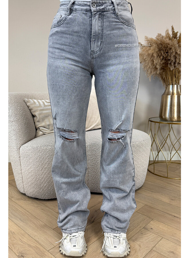 GREY - 'LISSABON' - STRETCH RIPPED KNEE BOYFRIEND JEANS