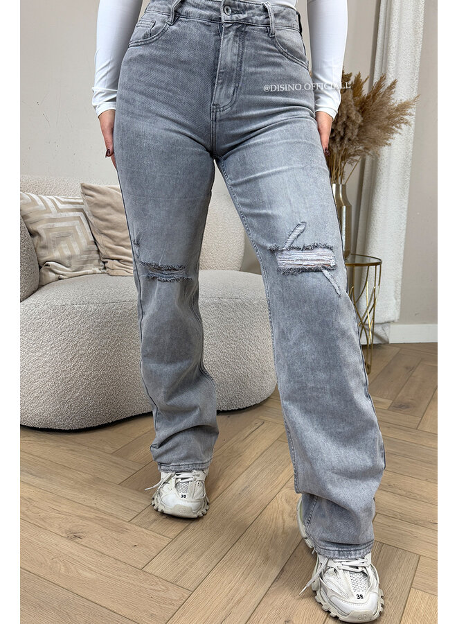 GREY - 'LISSABON' - STRETCH RIPPED KNEE BOYFRIEND JEANS