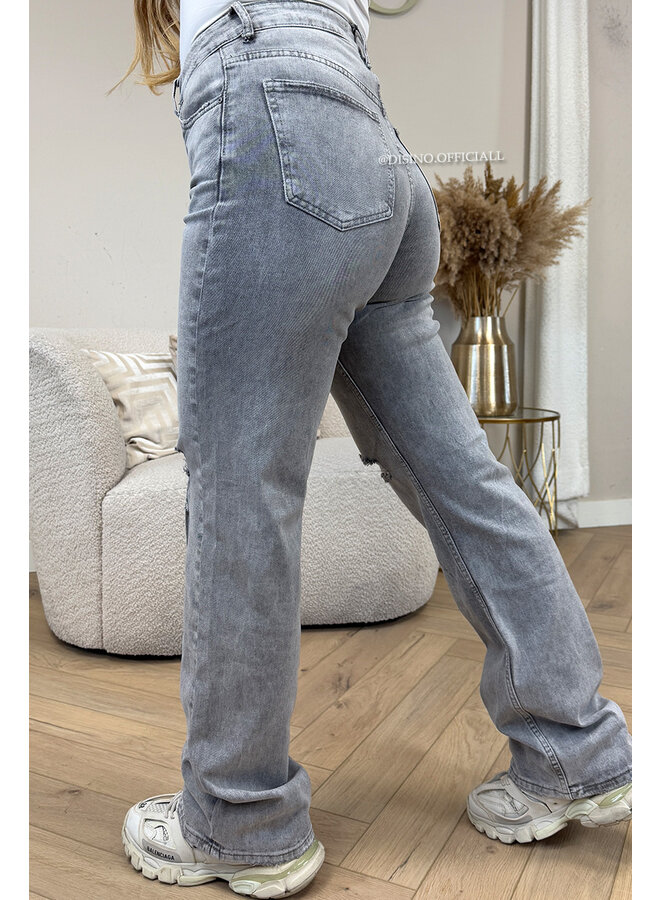 GREY - 'LISSABON' - STRETCH RIPPED KNEE BOYFRIEND JEANS