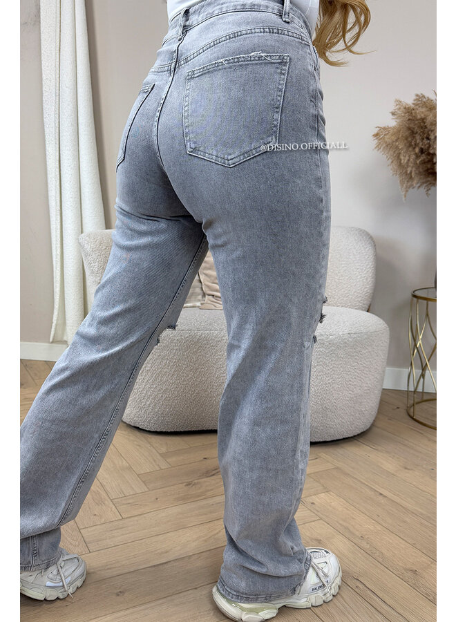 GREY - 'LISSABON' - STRETCH RIPPED KNEE BOYFRIEND JEANS