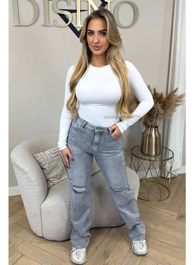GREY - 'LISSABON' - STRETCH RIPPED KNEE BOYFRIEND JEANS
