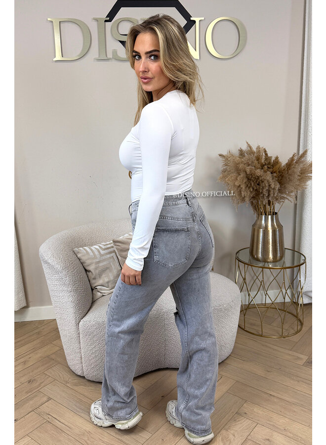 GREY - 'LISSABON' - STRETCH RIPPED KNEE BOYFRIEND JEANS