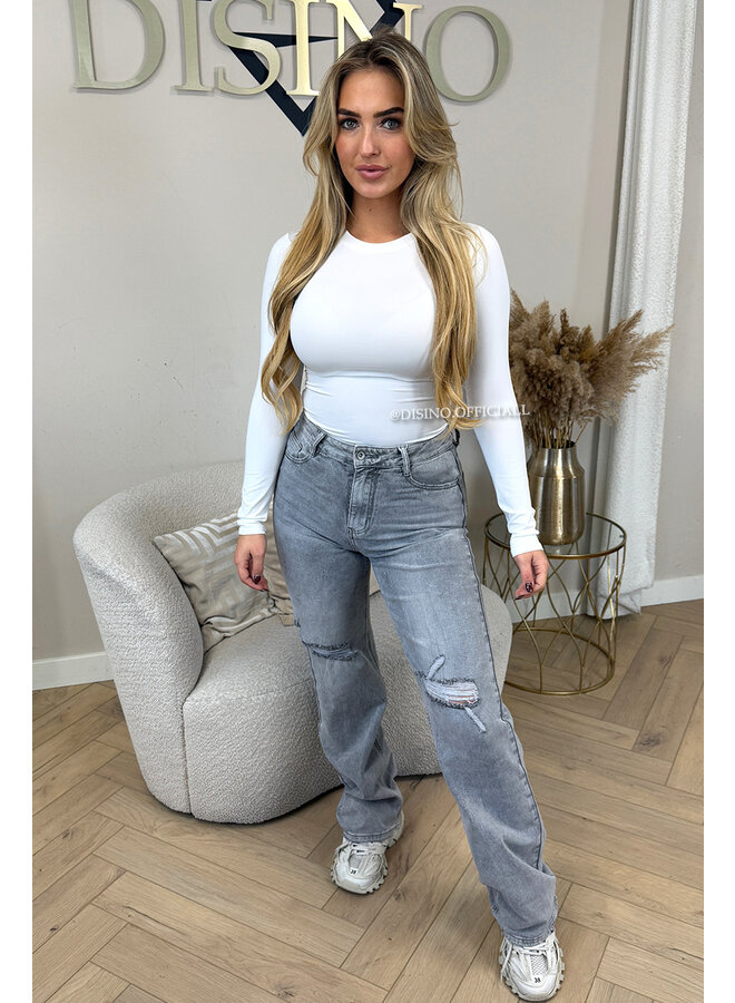 GREY - 'LISSABON' - STRETCH RIPPED KNEE BOYFRIEND JEANS