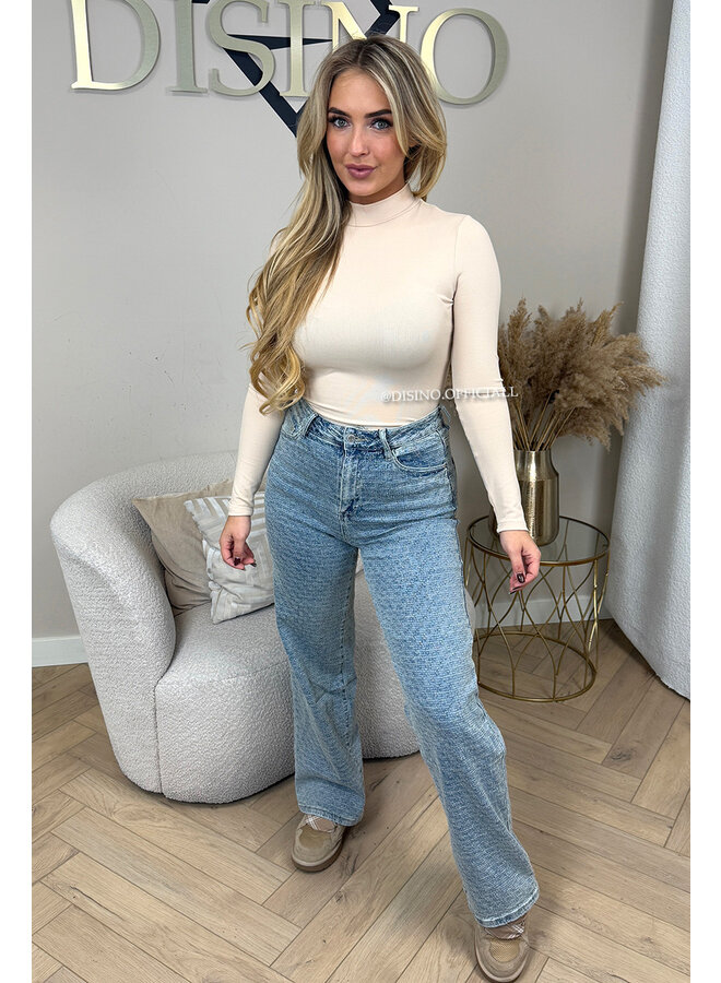 BEIGE - 'TALIA TOP' - STRETCH PERFECT FIT LONG SLEEVE TOP