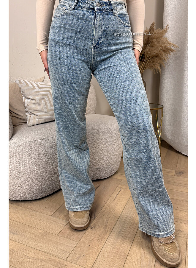 VINTAGE BLUE - 'RILEY JEANS' - SUPER STRETCH INSPIRED RELIEF  WIDE LEG JEANS