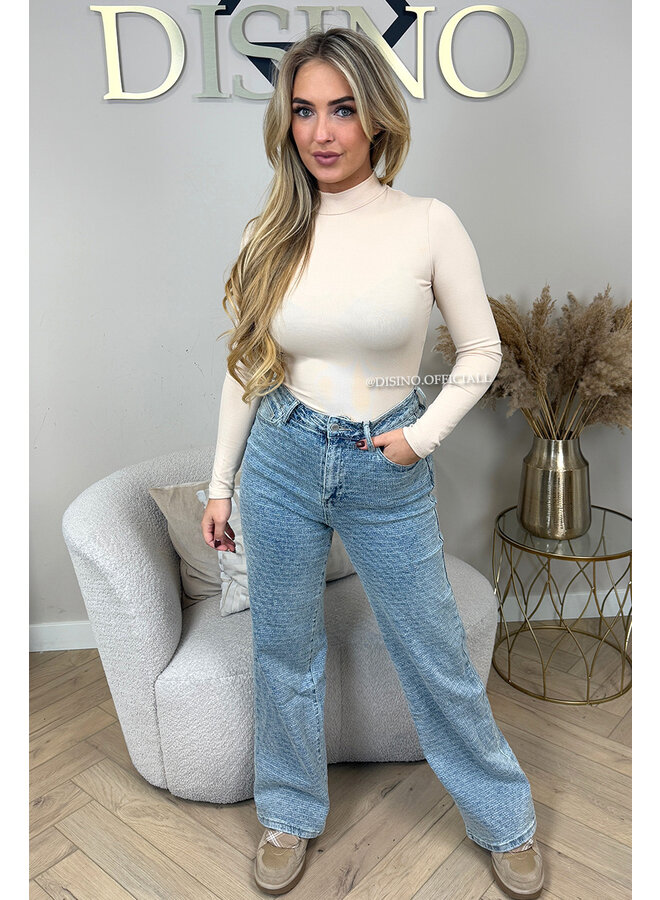 VINTAGE BLUE - 'RILEY JEANS' - SUPER STRETCH INSPIRED RELIEF  WIDE LEG JEANS