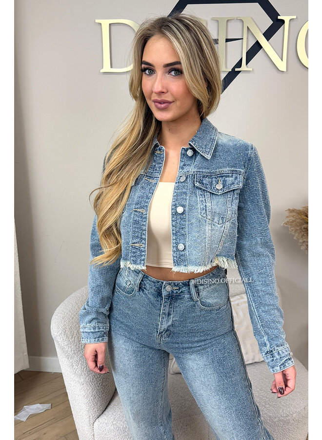 VINTAGE BLUE - 'SENZA JACKET' - CROPPED RELIEF DENIM JACKET