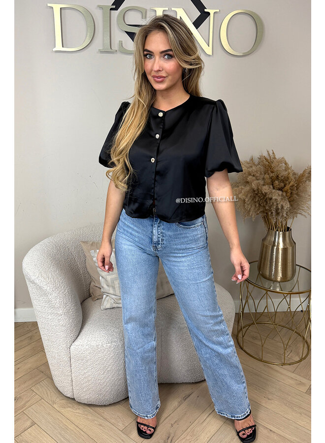 BLACK - 'ELODIE TOP' - EXCLUSIVE SATIN BUTTON UP TOP