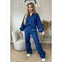 DARK BLUE - 'PIPPA SET' - DENIM LOOK COMFY PANTS + BLOUSE SET