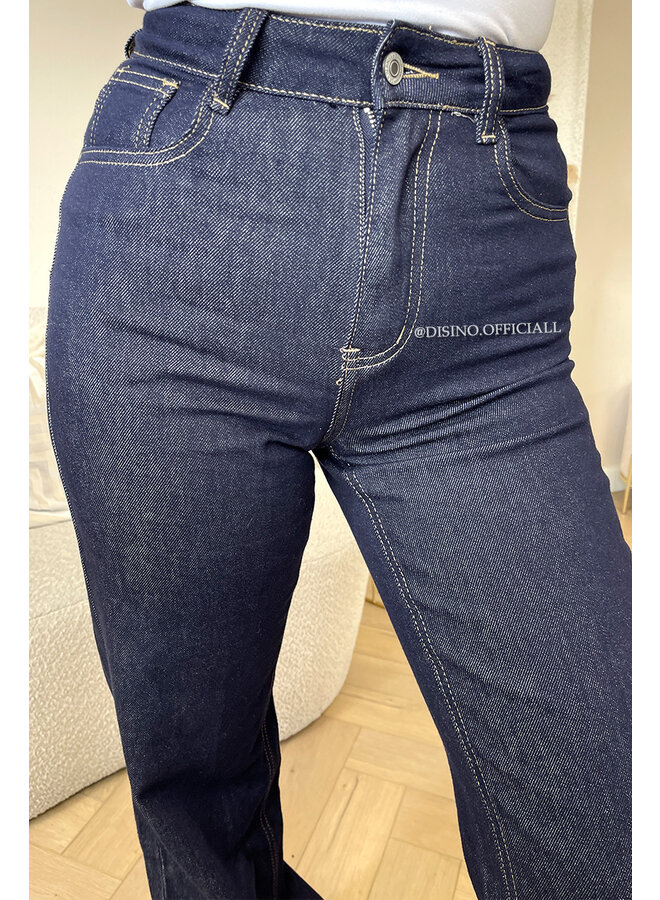 DARK BLUE - 'RHEA JEANS' - FOLD UP STRETCH WIDE LEG JEANS