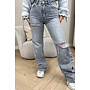 GREY - 'DISINO JEANS' - STRETCH EXTRA LONG RIPPED KNEE WIDE LEG JEANS