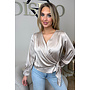 TAUPE - 'LUNA BLOUSE' - LONG SLEEVE CLASSY SATIN KNOT BLOUSE