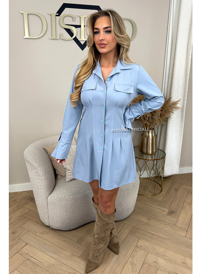 LIGHT BLUE - 'CARLYN' - INSPIRED TENNIS BLOUSE DRESS