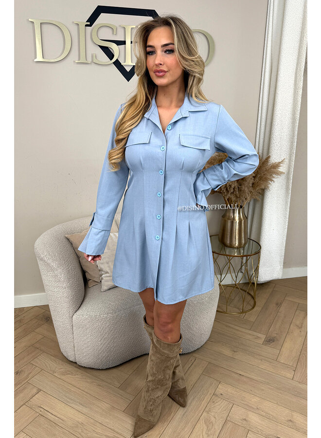 LIGHT BLUE - 'CARLYN' - INSPIRED TENNIS BLOUSE DRESS