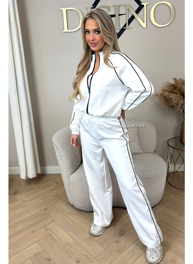 WHITE - 'ICONIC TRACKSUIT' - STRIPED JOGGER + VEST TRACKSUIT SET