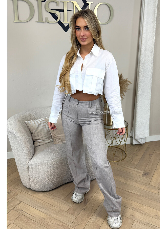 WHITE - 'CASIE V2' - CROPPED CLASSY BLOUSE