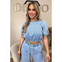 LIGHT BLUE - 'PHILOU TOP' - PUFF SHOULDER DENIM TOP