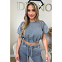 GREY - 'PHILOU TOP' - PUFF SHOULDER DENIM TOP