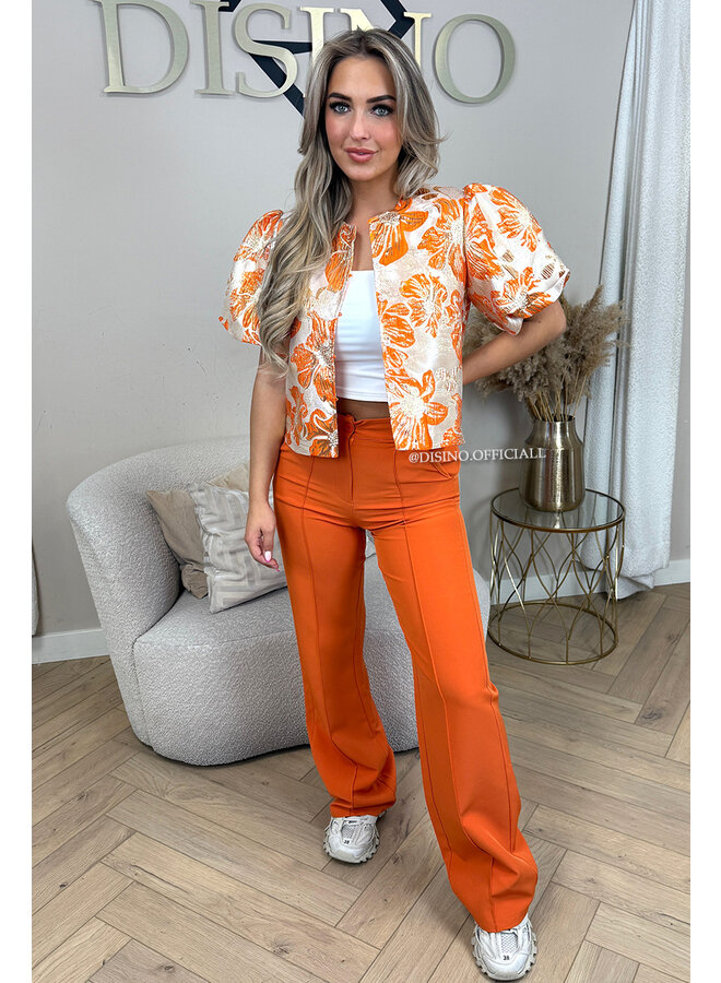 ORANGE - 'JAIMY TOP' - BUTTON UP EXCLUSIVE JACQUARD PRINT JACKET