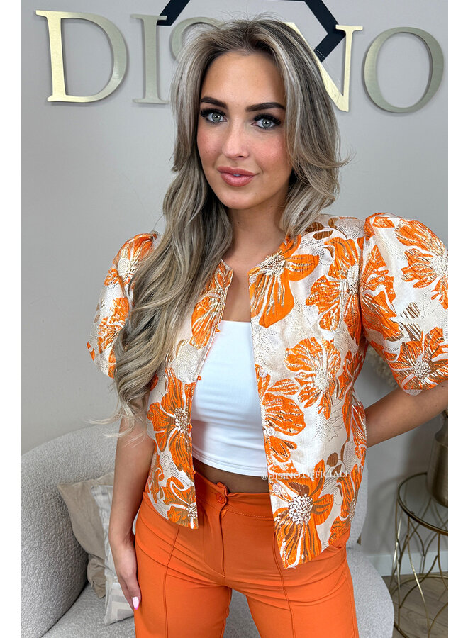 ORANGE - 'JAIMY TOP' - BUTTON UP EXCLUSIVE JACQUARD PRINT JACKET