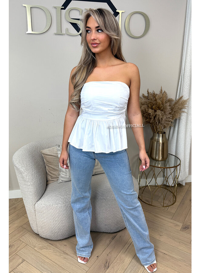 WHITE - 'NONA TOP' - COTTON STRAPLESS PEPLUM TOP