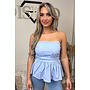 LIGHT BLUE - 'NONA TOP' - COTTON STRAPLESS PEPLUM TOP