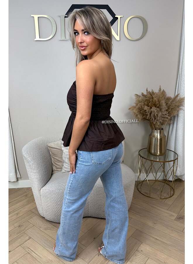 CHOCO - 'NONA TOP' - COTTON STRAPLESS PEPLUM TOP