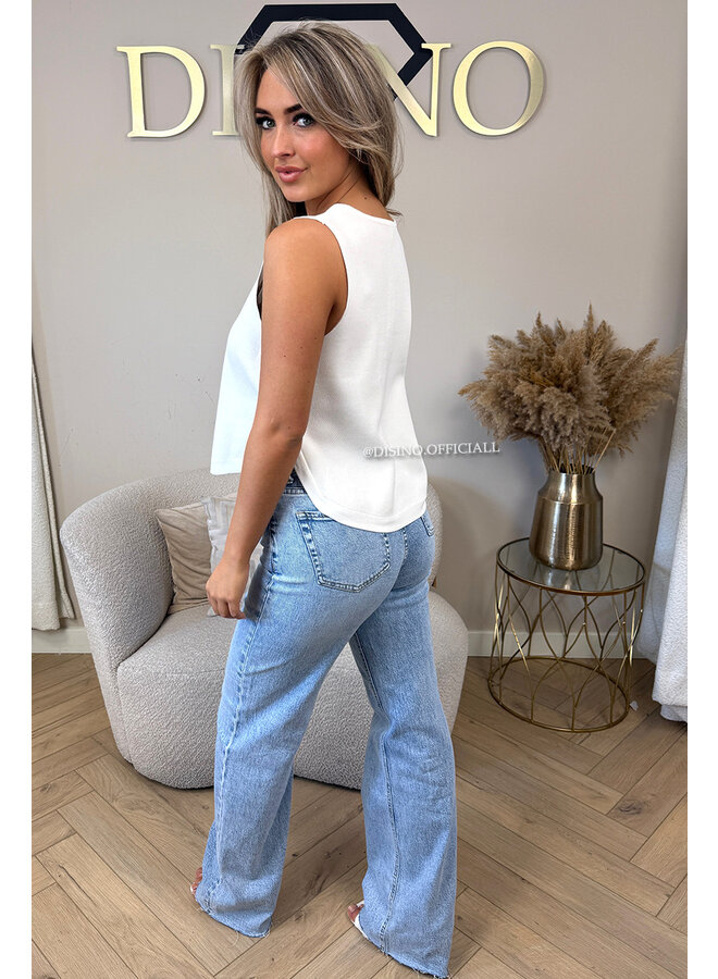 WHITE - 'LARA TOP' - PREMIUM QUALITY CLASSY GOLD BUTTON TOP