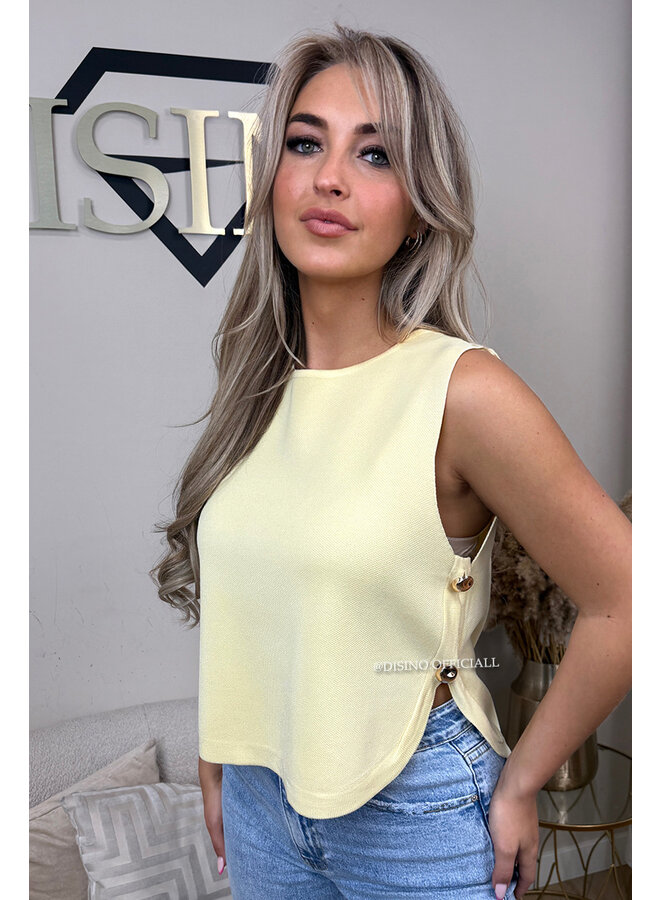 YELLOW - 'LARA TOP' - PREMIUM QUALITY CLASSY GOLD BUTTON TOP