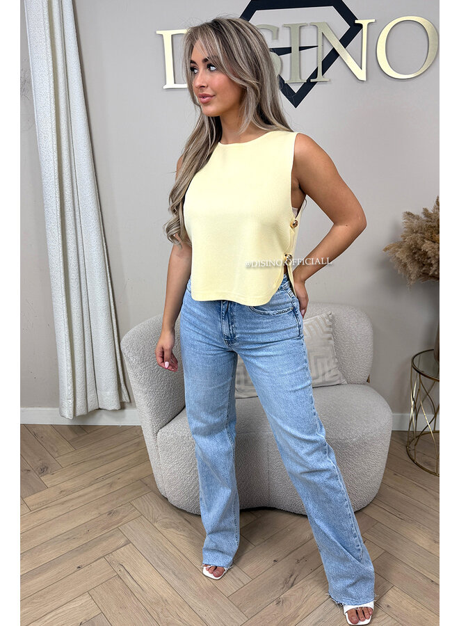 YELLOW - 'LARA TOP' - PREMIUM QUALITY CLASSY GOLD BUTTON TOP