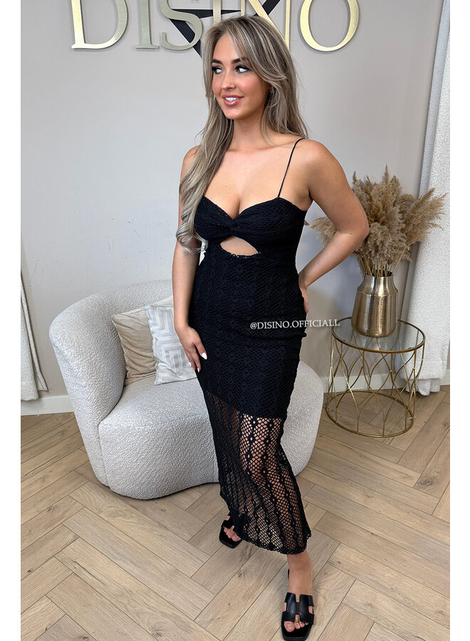 BLACK - 'ROMÉE DRESS' - CUT-OUT CROCHET LACE BODYCON DRESS