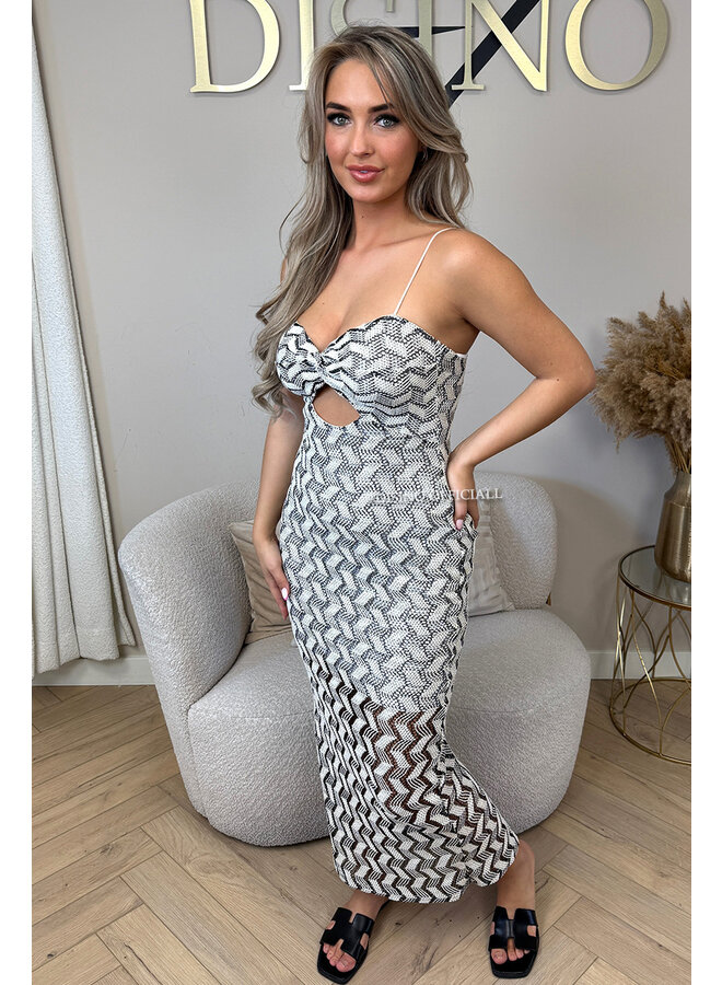 WHITE/BLACK - 'ROMÉE DRESS' - CUT-OUT CROCHET LACE BODYCON DRESS