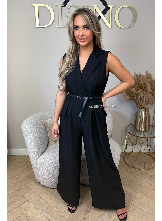 BLACK - 'MILA JUMPSUIT' - CLASSY WIDE LEG JUMPSUIT + BELT