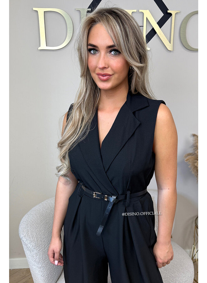 BLACK - 'MILA JUMPSUIT' - CLASSY WIDE LEG JUMPSUIT + BELT