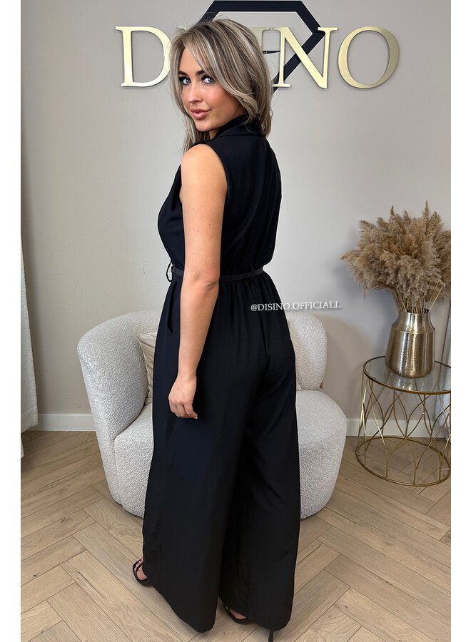 BLACK - 'MILA JUMPSUIT' - CLASSY WIDE LEG JUMPSUIT + BELT
