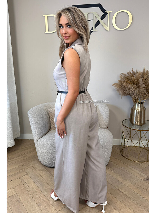 TAUPE - 'MILA JUMPSUIT' - CLASSY WIDE LEG JUMPSUIT + BELT
