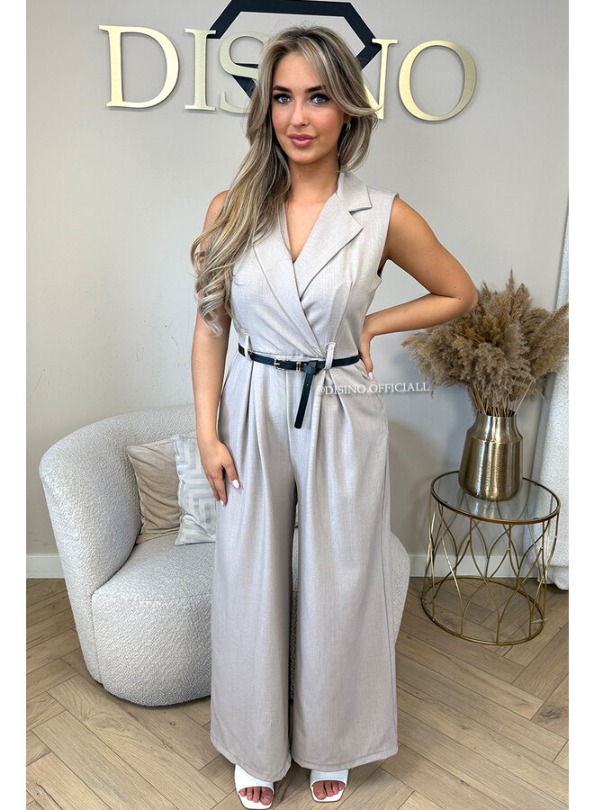 TAUPE - 'MILA JUMPSUIT' - CLASSY WIDE LEG JUMPSUIT + BELT