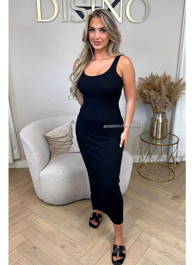 BLACK - 'JENNY DRESS' - RIBBED BASIC SUMMER DRESS