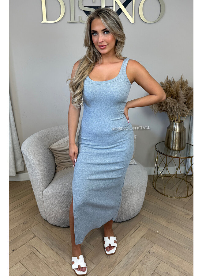 GREY - 'JENNY DRESS' - RIBBED BASIC SUMMER DRESS
