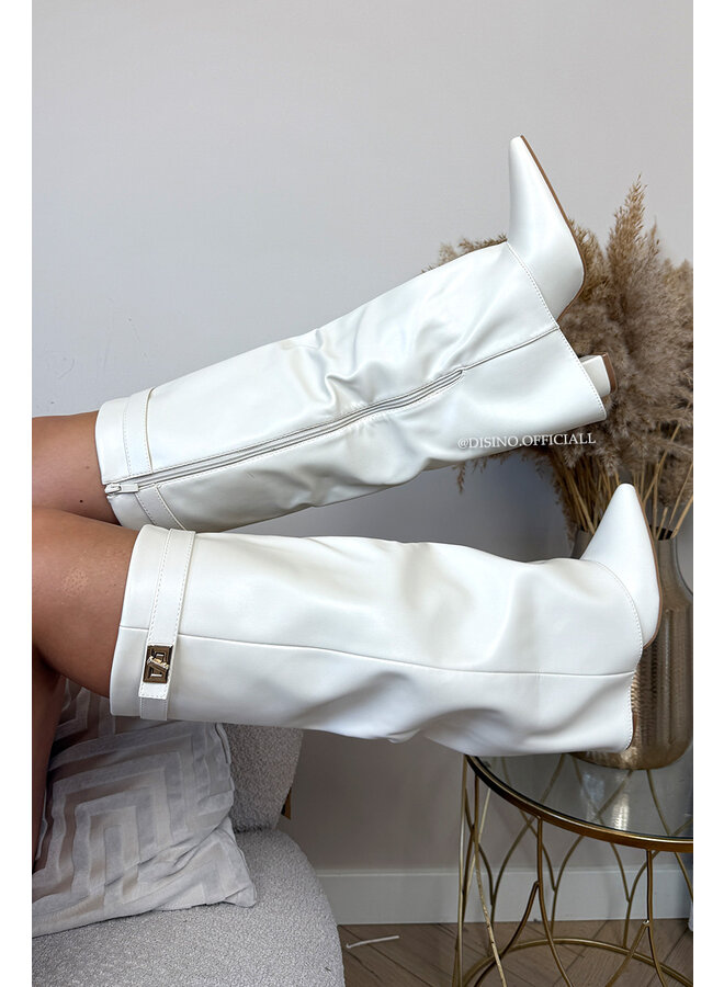 CREME - 'LEATHER SHARK BOOTS' - PREMIUM QUALITY PERFECT HIGH HEELS