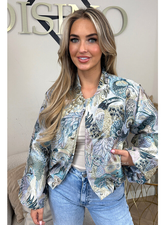 BLUE - 'RIO JACKET' - EXCLUSIVE PAPEGAAI JACQUARD PRINT JACKET