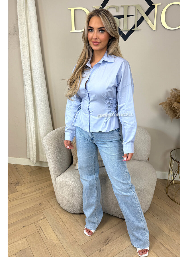 LIGHT BLUE - 'SELMA BLOUSE' - TIE UP EXCLUSIVE CORSET BLOUSE