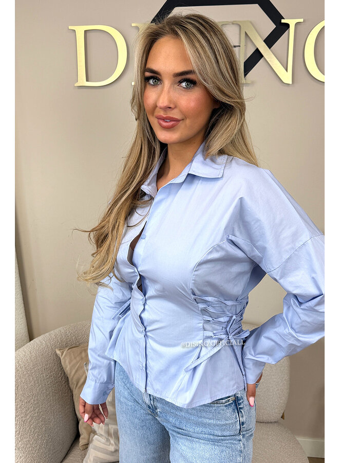 LIGHT BLUE - 'SELMA BLOUSE' - TIE UP EXCLUSIVE CORSET BLOUSE