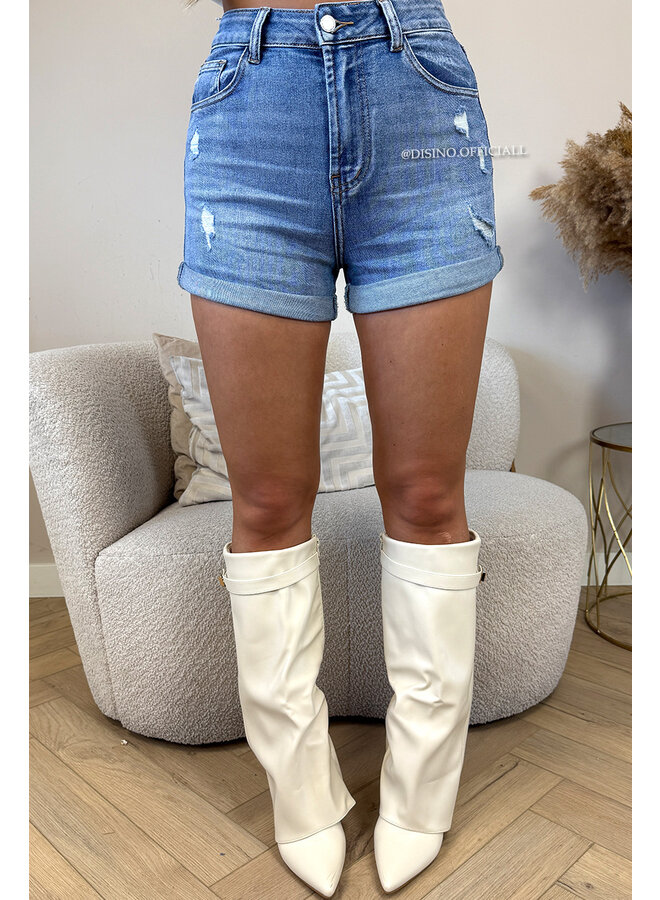 BLUE - 'NOXI SHORT' - STRETCH RIPPED DENIM SHORT - 072