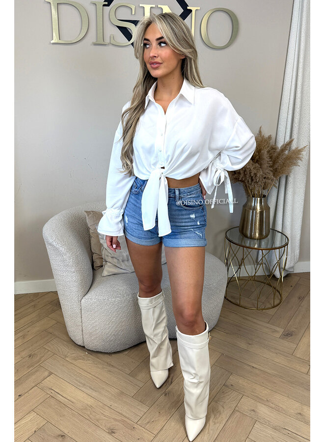 WHITE - 'MONICA' - CROPPED KNOT BLOUSE