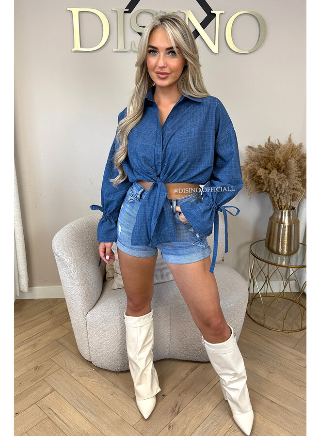 DENIM BLUE - 'MONICA' - CROPPED KNOT BLOUSE