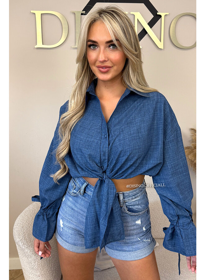 DENIM BLUE - 'MONICA' - CROPPED KNOT BLOUSE