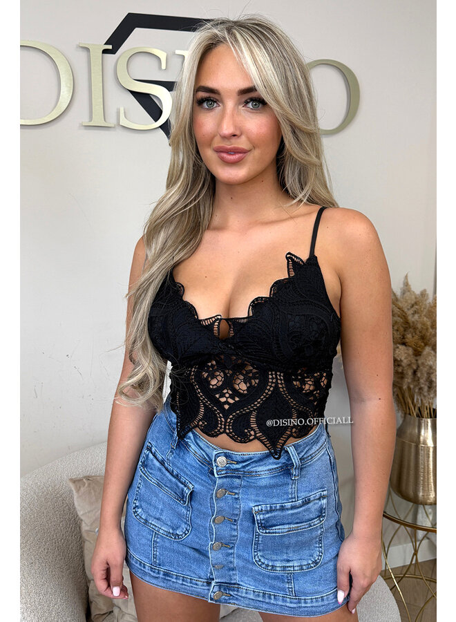 BLACK - 'ZOË' - CROCHET LACE CROP TOP