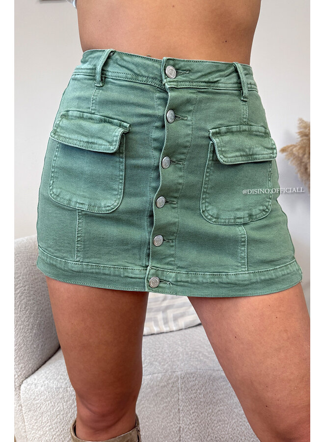 KHAKI GREEN - 'NINA SKORT' - SUPER STRETCH DENIM SKORT