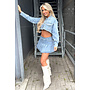 BLUE - 'JENNER DENIM SET' - STRETCH DENIM PLISSE SKORT + JACKET SET